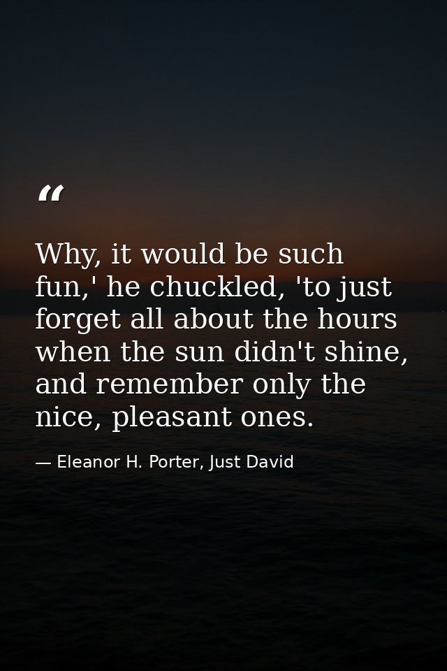 Why, it would be such fun,' he chuckled, 'to just forget all about the hours when the sun didn't shine, and remember onl — Eleanor H. Porter, Just David