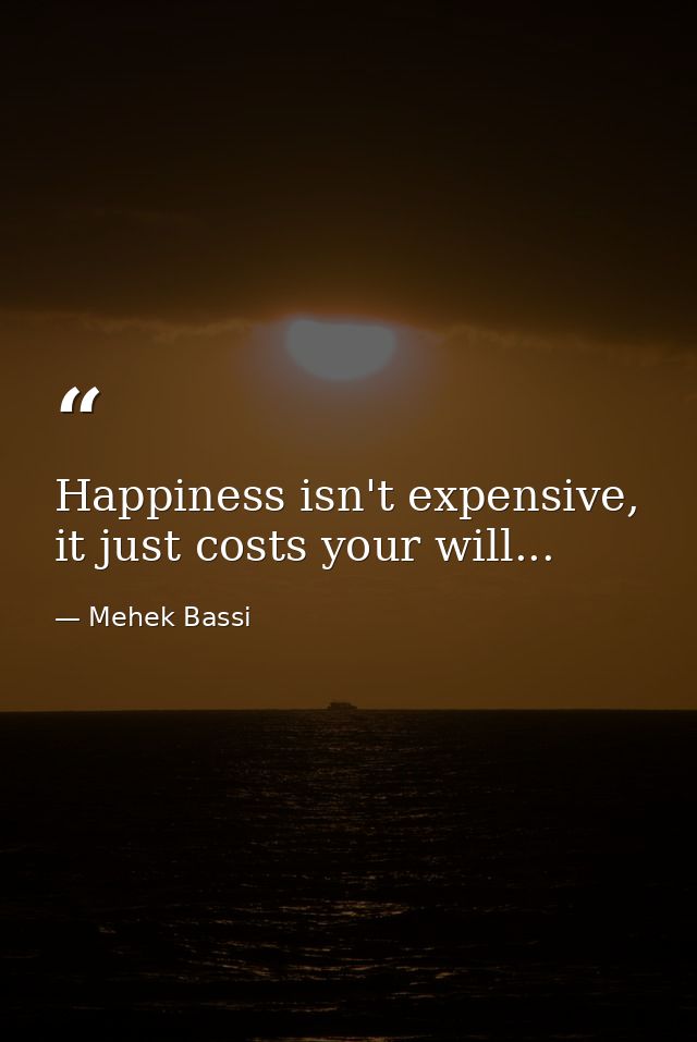 Happiness isn't expensive, it just costs your will... — Mehek Bassi