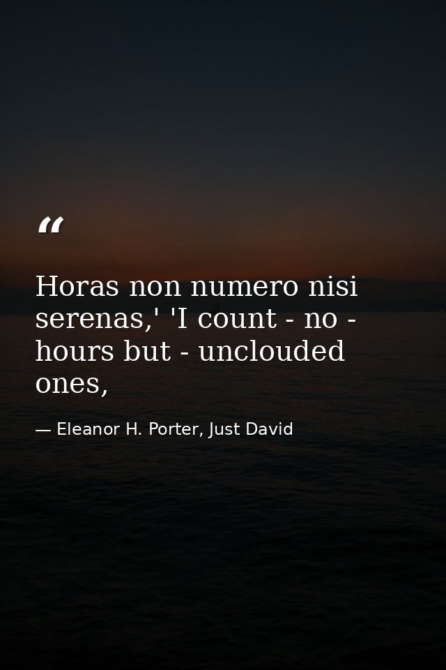 Horas non numero nisi serenas,' 'I count - no - hours but - unclouded ones, — Eleanor H. Porter, Just David