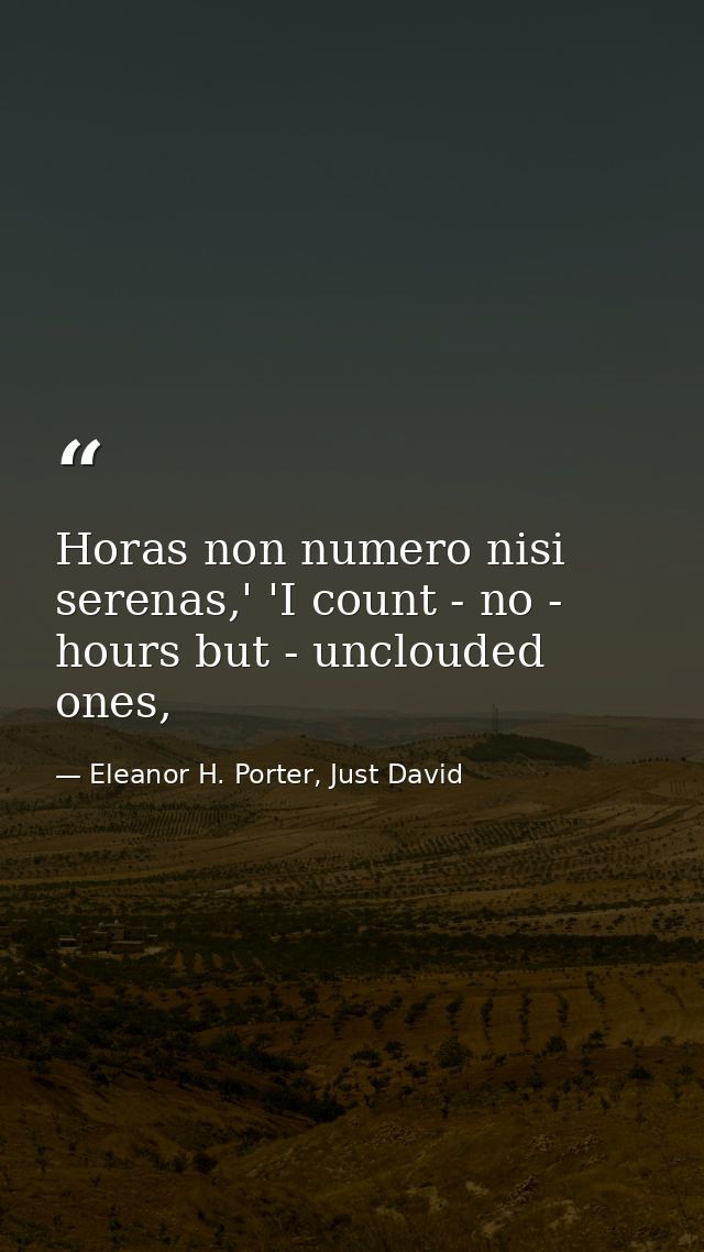 Horas non numero nisi serenas,' 'I count - no - hours but - unclouded ones, — Eleanor H. Porter, Just David