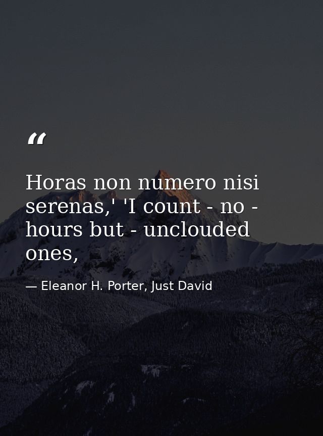 Horas non numero nisi serenas,' 'I count - no - hours but - unclouded ones, — Eleanor H. Porter, Just David