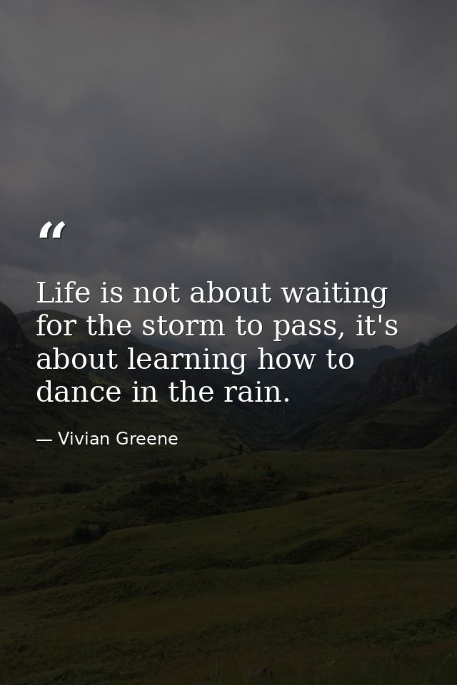 Life is not about waiting for the storm to pass, it's about learning how to dance in the rain. — Vivian Greene
