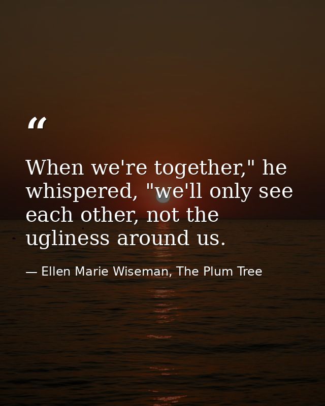 When we're together," he whispered, "we'll only see each other, not the ugliness around us. — Ellen Marie Wiseman, The Plum Tree