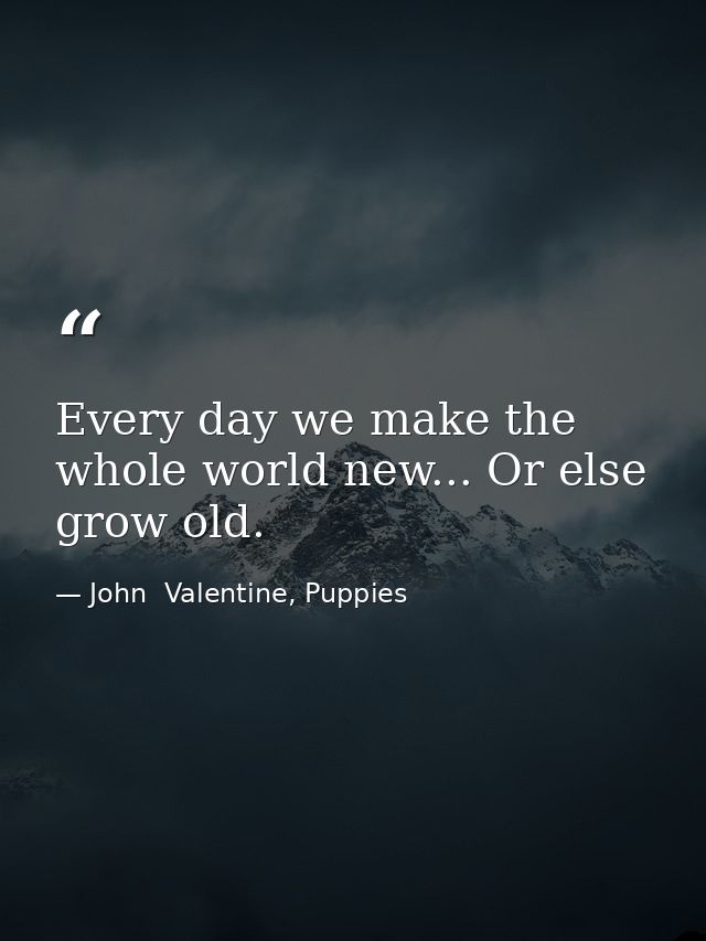 Every day we make the whole world new... Or else grow old. — John  Valentine, Puppies