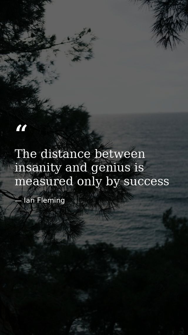 The distance between insanity and genius is measured only by success — Ian Fleming
