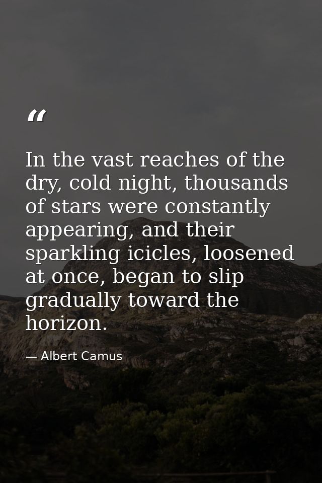 In the vast reaches of the dry, cold night, thousands of stars were constantly appearing, and their sparkling icicles, l — Albert Camus