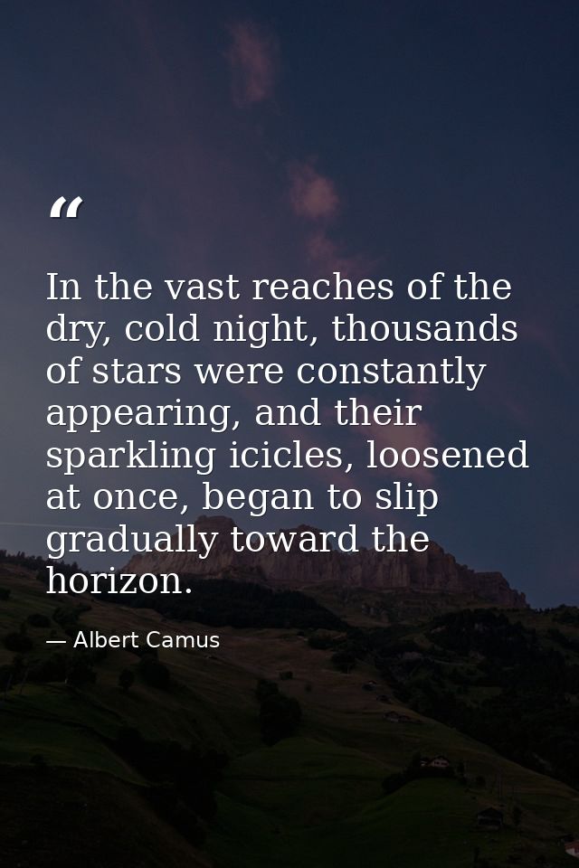 In the vast reaches of the dry, cold night, thousands of stars were constantly appearing, and their sparkling icicles, l — Albert Camus