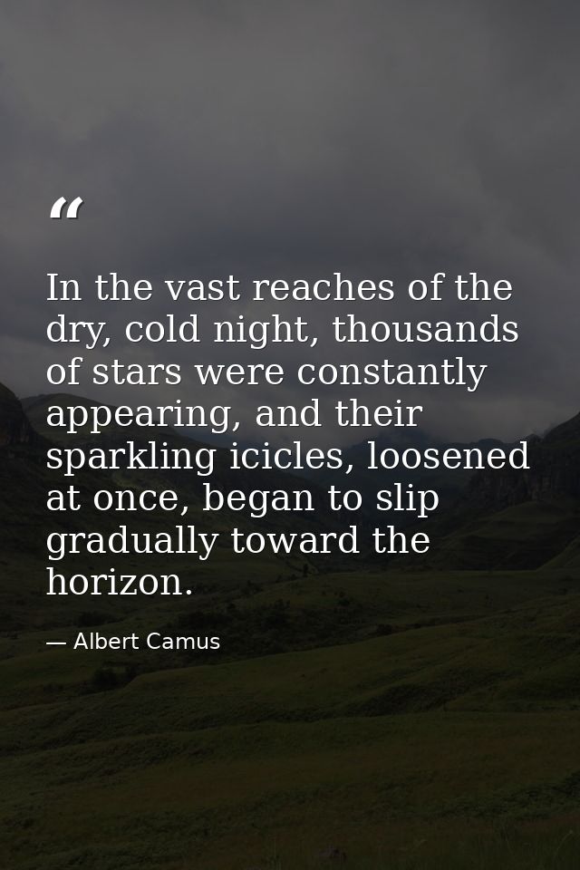 In the vast reaches of the dry, cold night, thousands of stars were constantly appearing, and their sparkling icicles, l — Albert Camus