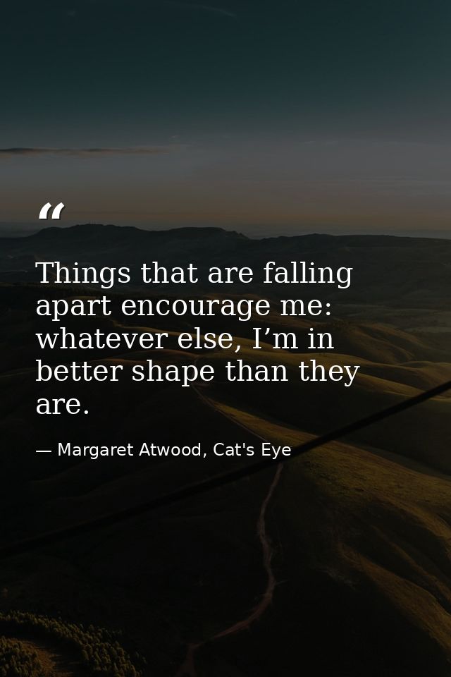 Things that are falling apart encourage me: whatever else, I’m in better shape than they are. — Margaret Atwood, Cat's Eye