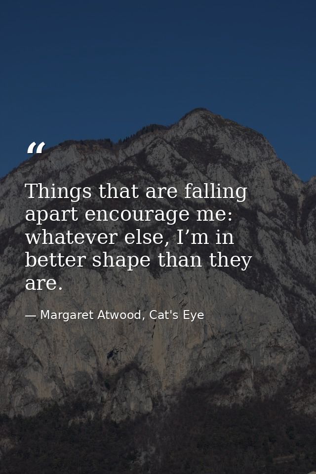 Things that are falling apart encourage me: whatever else, I’m in better shape than they are. — Margaret Atwood, Cat's Eye