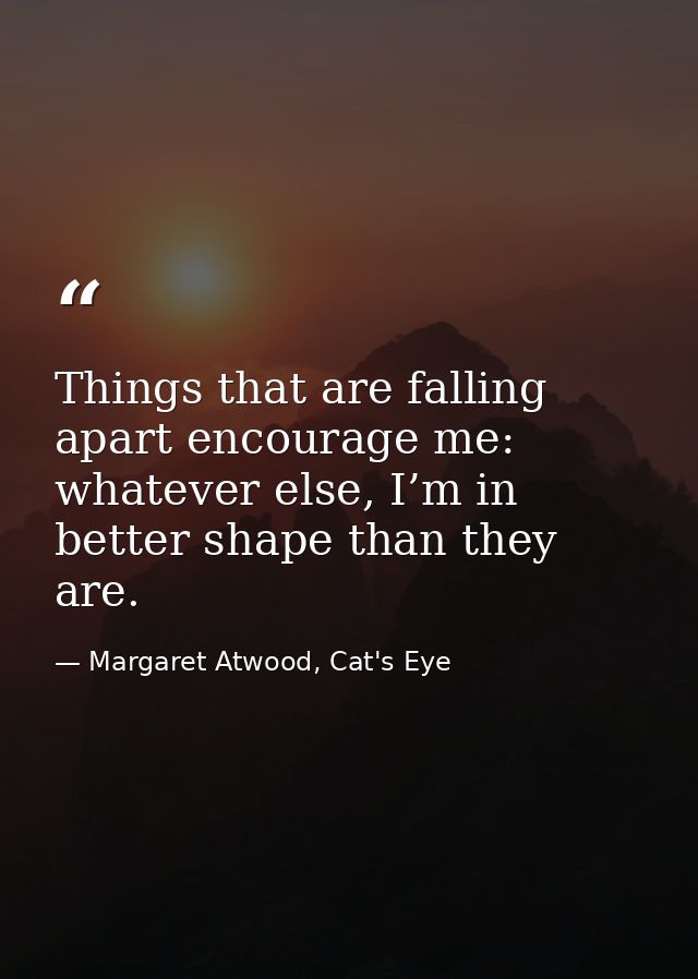 Things that are falling apart encourage me: whatever else, I’m in better shape than they are. — Margaret Atwood, Cat's Eye