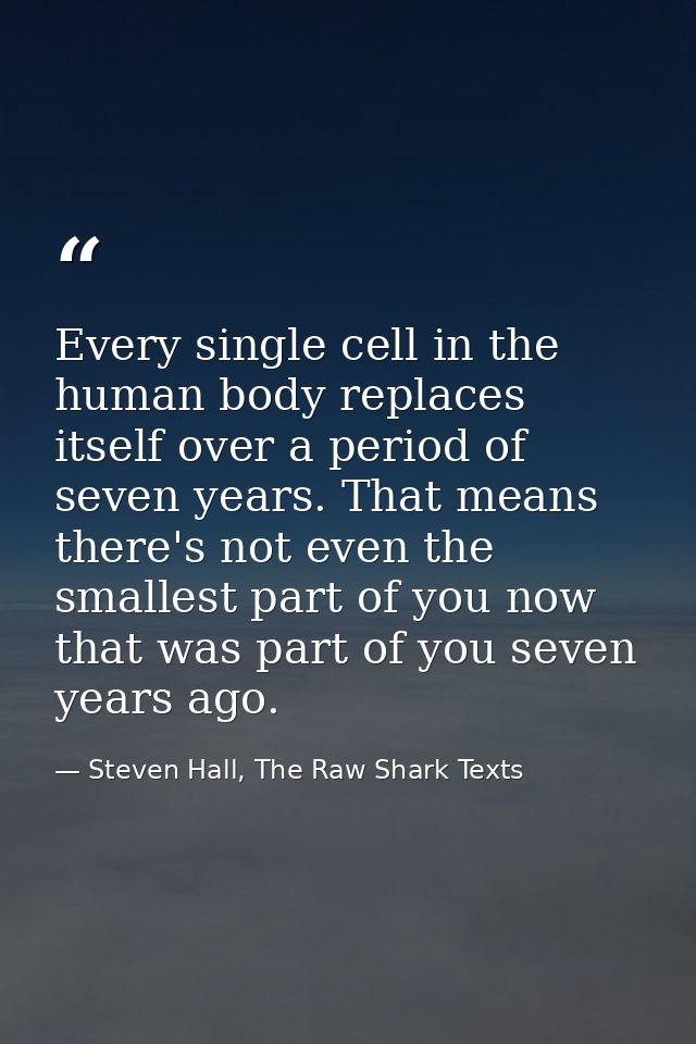 Every single cell in the human body replaces itself over a period of seven years. That means there's not even the smalle — Steven Hall, The Raw Shark Texts
