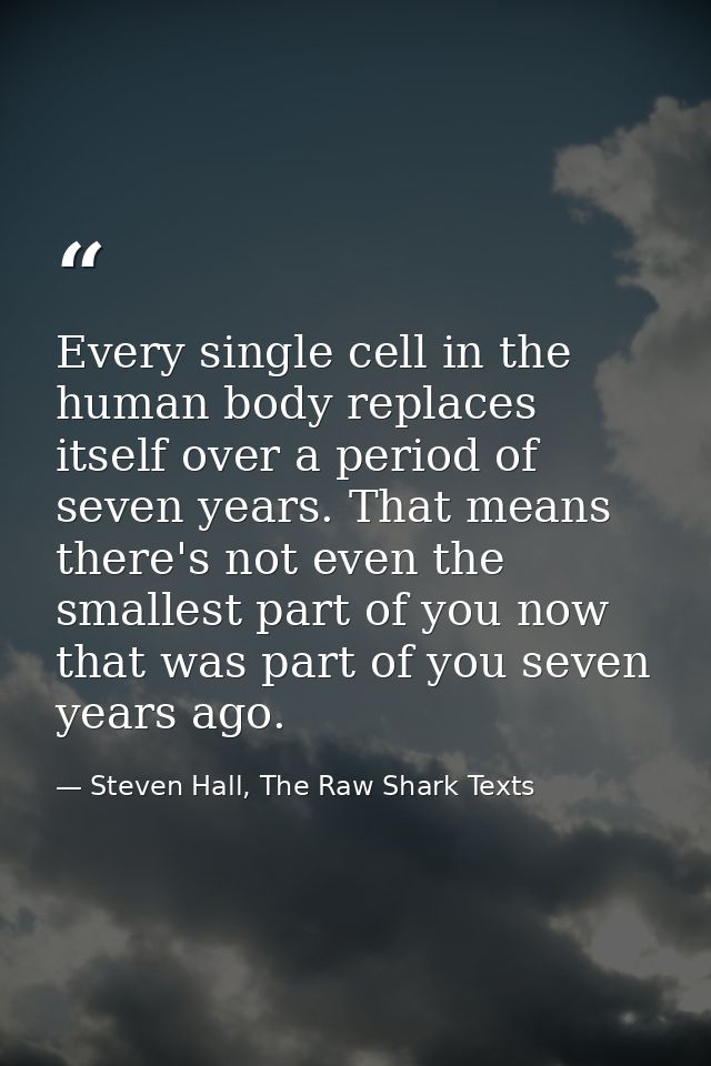 Every single cell in the human body replaces itself over a period of seven years. That means there's not even the smalle — Steven Hall, The Raw Shark Texts