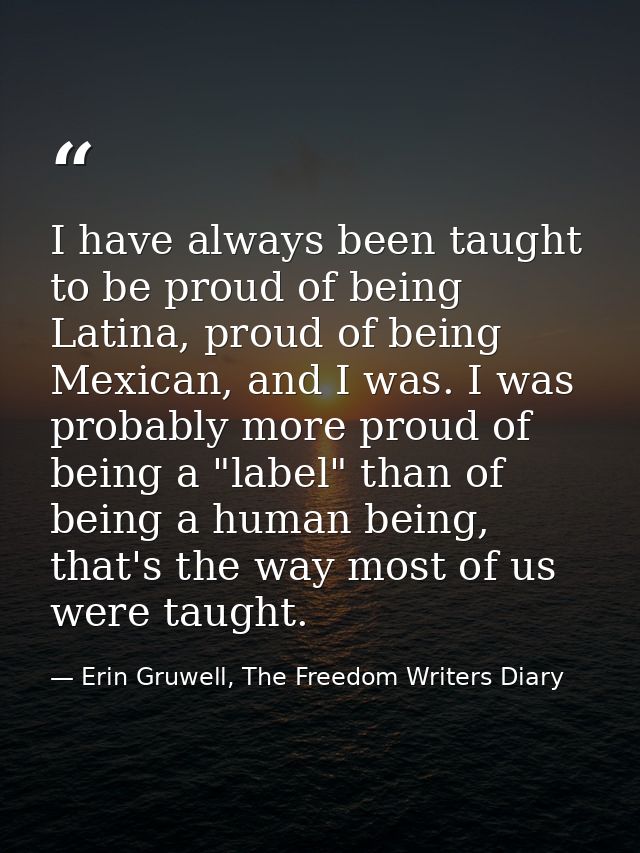 I have always been taught to be proud of being Latina, proud of being Mexican, and I was. I was probably more proud of b — Erin Gruwell, The Freedom Writers Diary