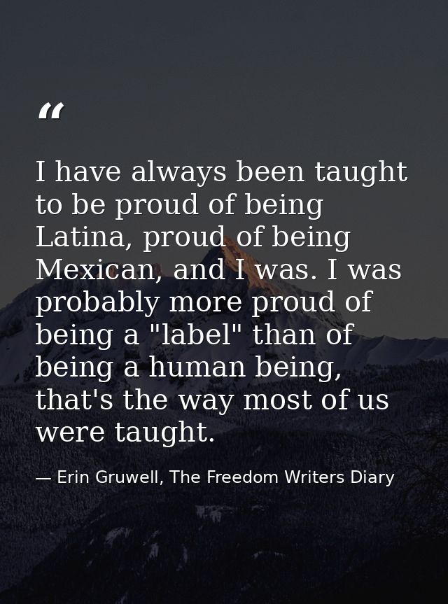 I have always been taught to be proud of being Latina, proud of being Mexican, and I was. I was probably more proud of b — Erin Gruwell, The Freedom Writers Diary