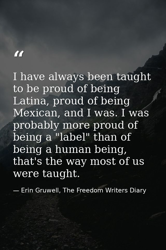 I have always been taught to be proud of being Latina, proud of being Mexican, and I was. I was probably more proud of b — Erin Gruwell, The Freedom Writers Diary