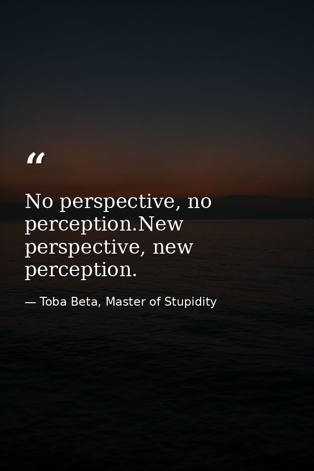 No perspective, no perception.New perspective, new perception. — Toba Beta, Master of Stupidity