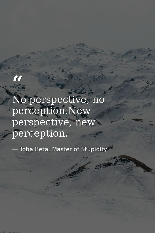 No perspective, no perception.New perspective, new perception. — Toba Beta, Master of Stupidity