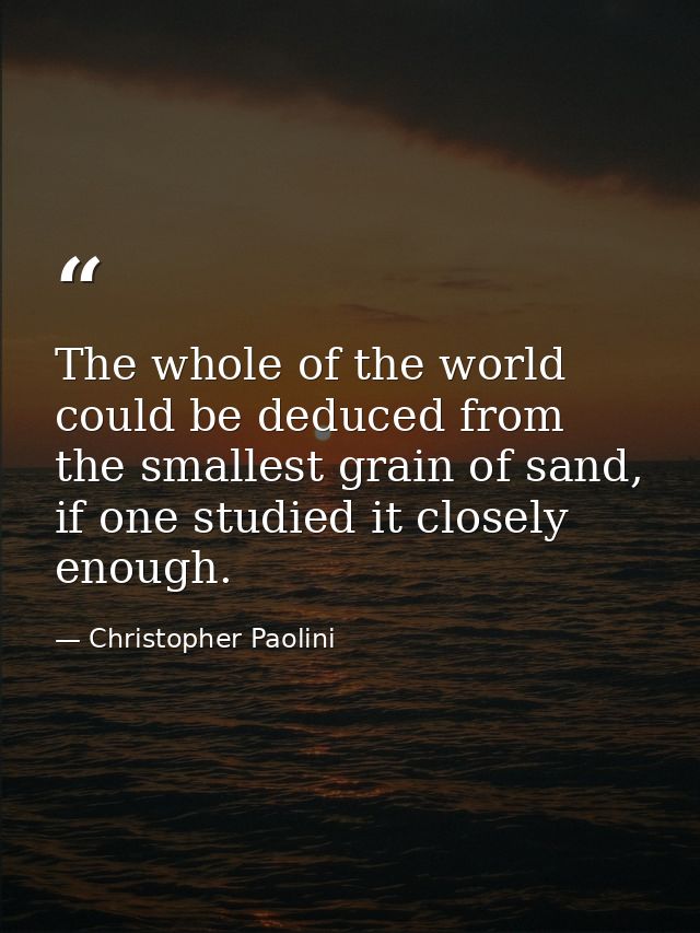 The whole of the world could be deduced from the smallest grain of sand, if one studied it closely enough. — Christopher Paolini
