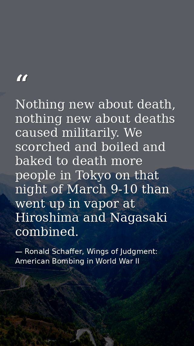 Nothing new about death, nothing new about deaths caused militarily. We scorched and boiled and baked to death more peop — Ronald Schaffer, Wings of Judgment: American Bombing in World War II