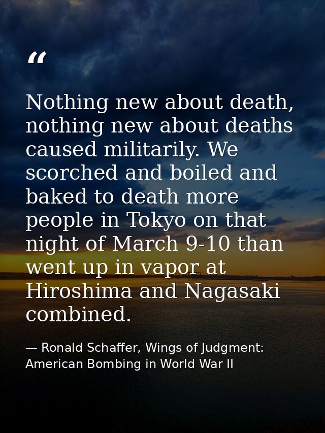 Nothing new about death, nothing new about deaths caused militarily. We scorched and boiled and baked to death more peop — Ronald Schaffer, Wings of Judgment: American Bombing in World War II
