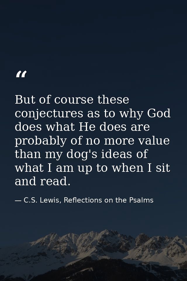 But of course these conjectures as to why God does what He does are probably of no more value than my dog's ideas of wha — C.S. Lewis, Reflections on the Psalms