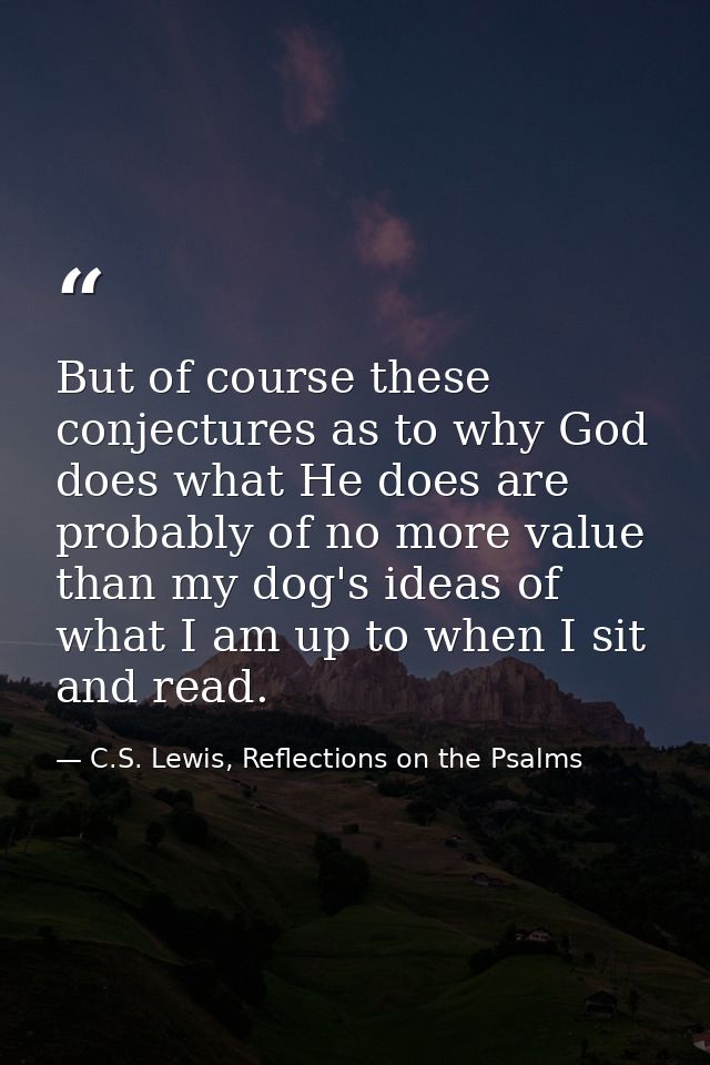 But of course these conjectures as to why God does what He does are probably of no more value than my dog's ideas of wha — C.S. Lewis, Reflections on the Psalms