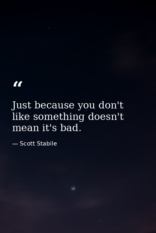 Just because you don't like something doesn't mean it's bad. — Scott Stabile