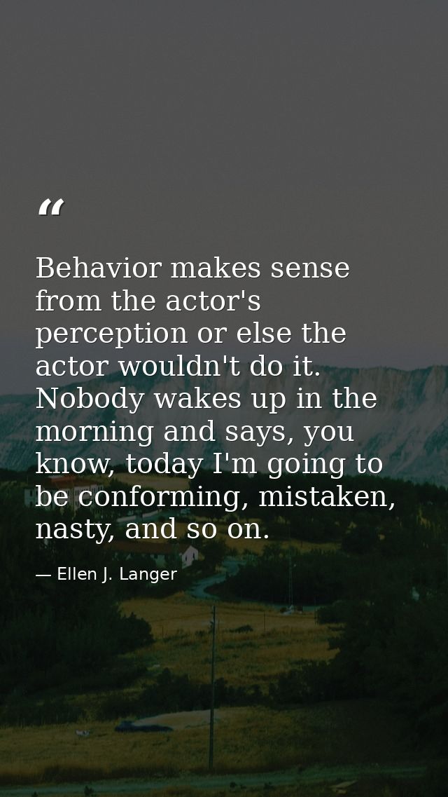 Behavior makes sense from the actor's perception or else the actor wouldn't do it. Nobody wakes up in the morning and sa — Ellen J. Langer
