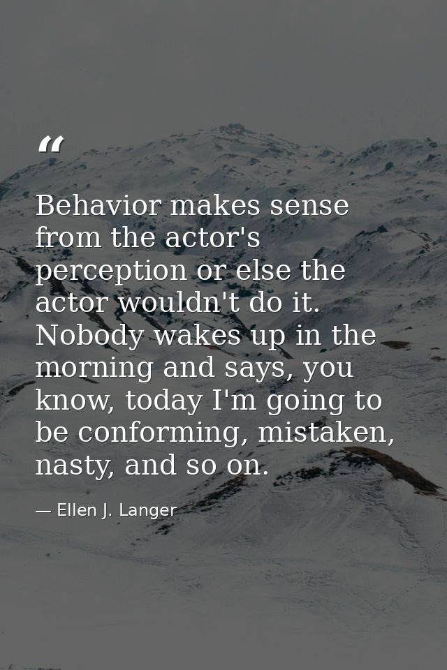 Behavior makes sense from the actor's perception or else the actor wouldn't do it. Nobody wakes up in the morning and sa — Ellen J. Langer