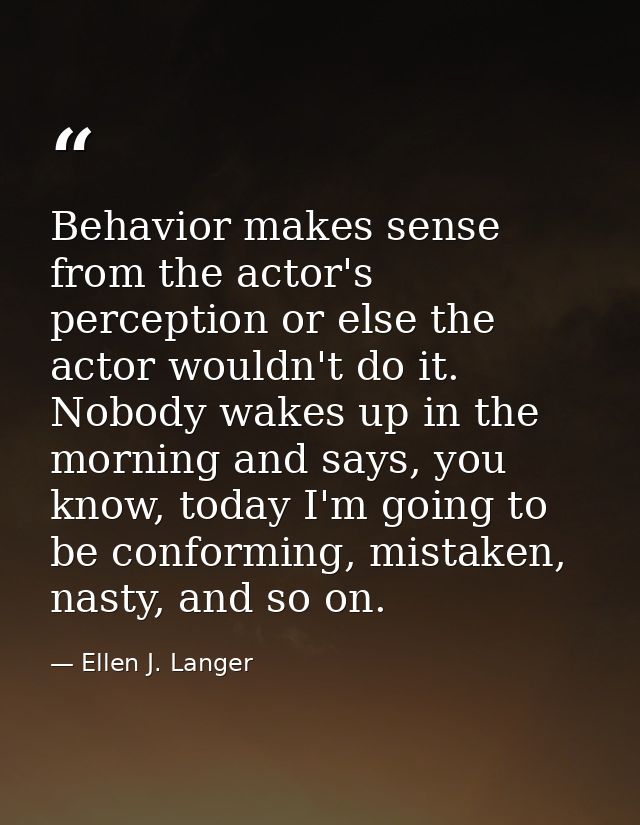 Behavior makes sense from the actor's perception or else the actor wouldn't do it. Nobody wakes up in the morning and sa — Ellen J. Langer
