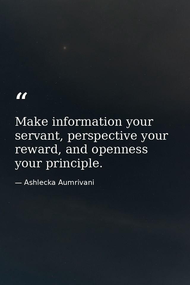 Make information your servant, perspective your reward, and openness your principle. — Ashlecka Aumrivani