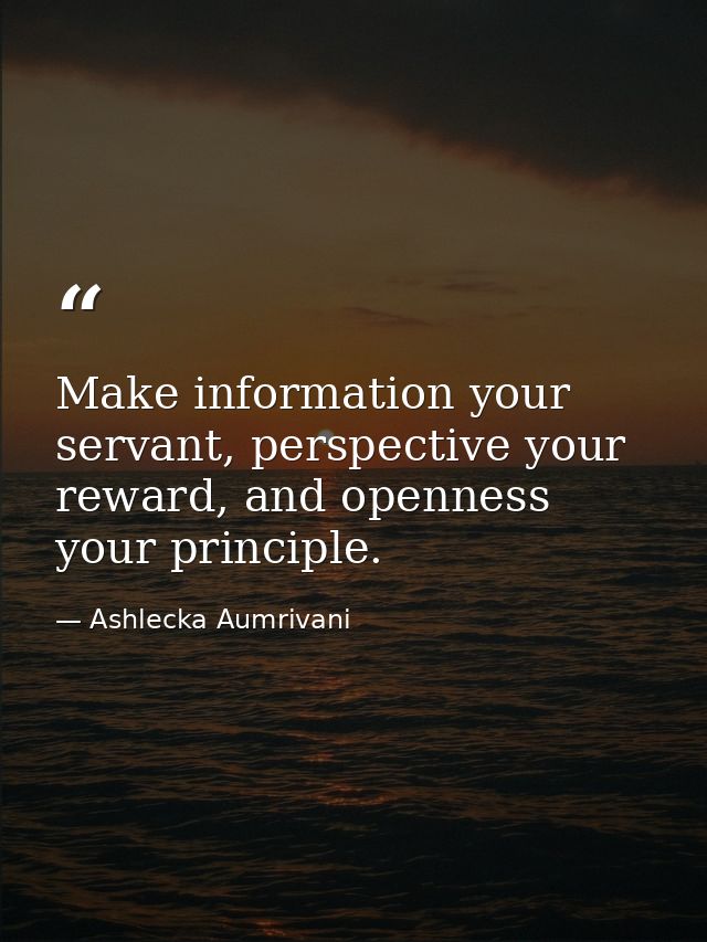 Make information your servant, perspective your reward, and openness your principle. — Ashlecka Aumrivani