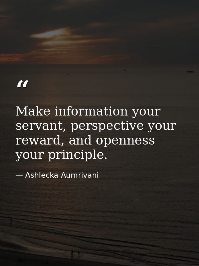 Make information your servant, perspective your reward, and openness your principle. — Ashlecka Aumrivani