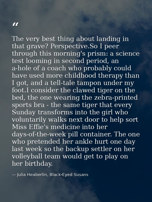 The very best thing about landing in that grave? Perspective.So I peer through this morning's prism: a science test loom — Julia Heaberlin, Black-Eyed Susans