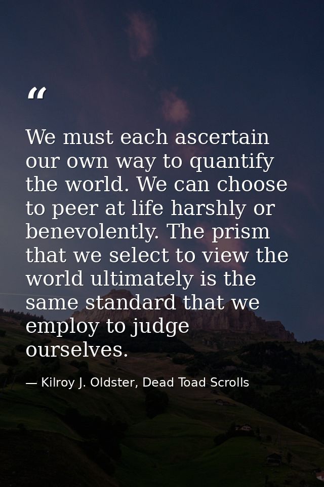 We must each ascertain our own way to quantify the world. We can choose to peer at life harshly or benevolently. The pri — Kilroy J. Oldster, Dead Toad Scrolls