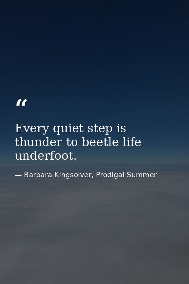 Every quiet step is thunder to beetle life underfoot. — Barbara Kingsolver, Prodigal Summer