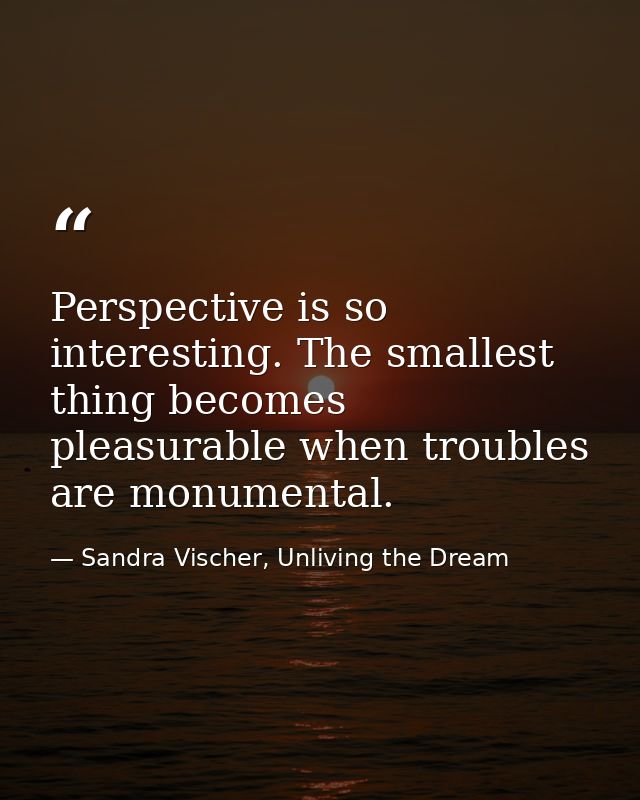 Perspective is so interesting. The smallest thing becomes pleasurable when troubles are monumental. — Sandra Vischer, Unliving the Dream