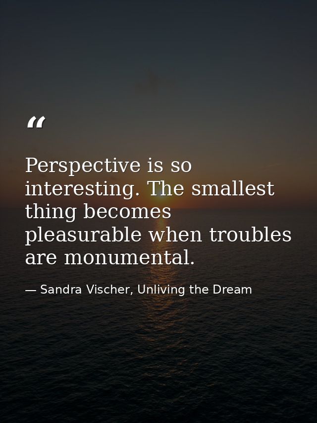 Perspective is so interesting. The smallest thing becomes pleasurable when troubles are monumental. — Sandra Vischer, Unliving the Dream