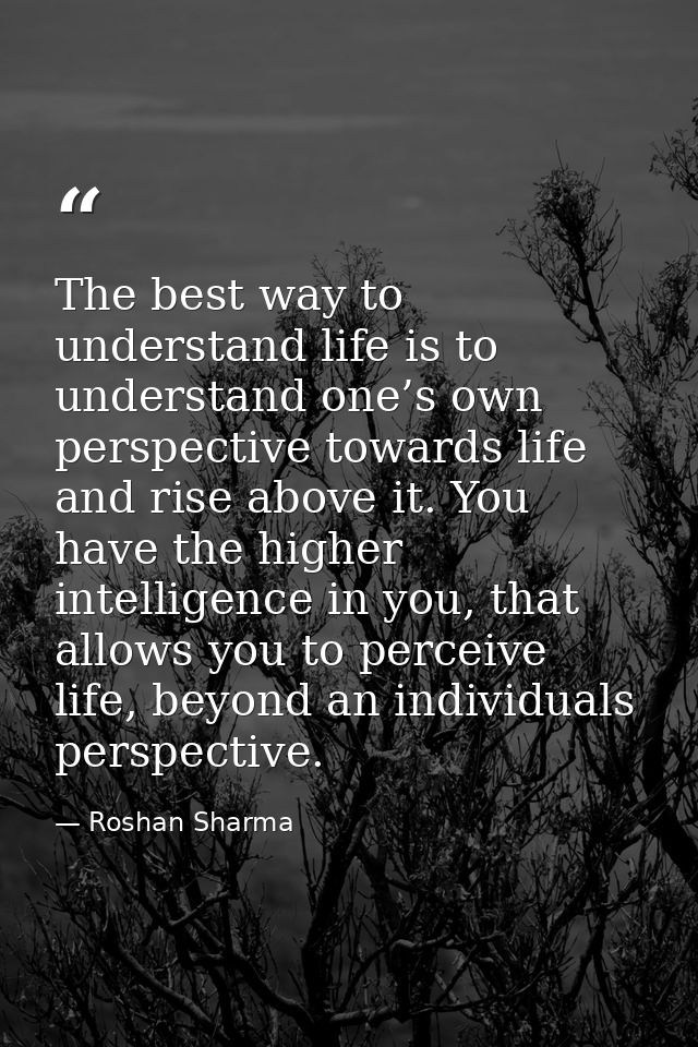 The best way to understand life is to understand one’s own perspective towards life and rise above it. You have the high — Roshan Sharma