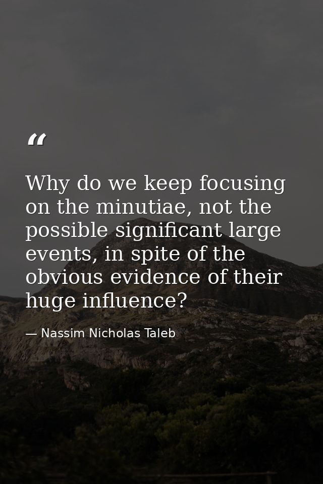 Why do we keep focusing on the minutiae, not the possible significant large events, in spite of the obvious evidence of  — Nassim Nicholas Taleb