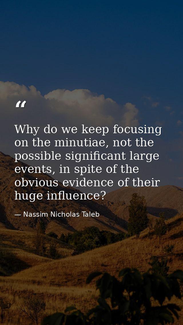 Why do we keep focusing on the minutiae, not the possible significant large events, in spite of the obvious evidence of  — Nassim Nicholas Taleb