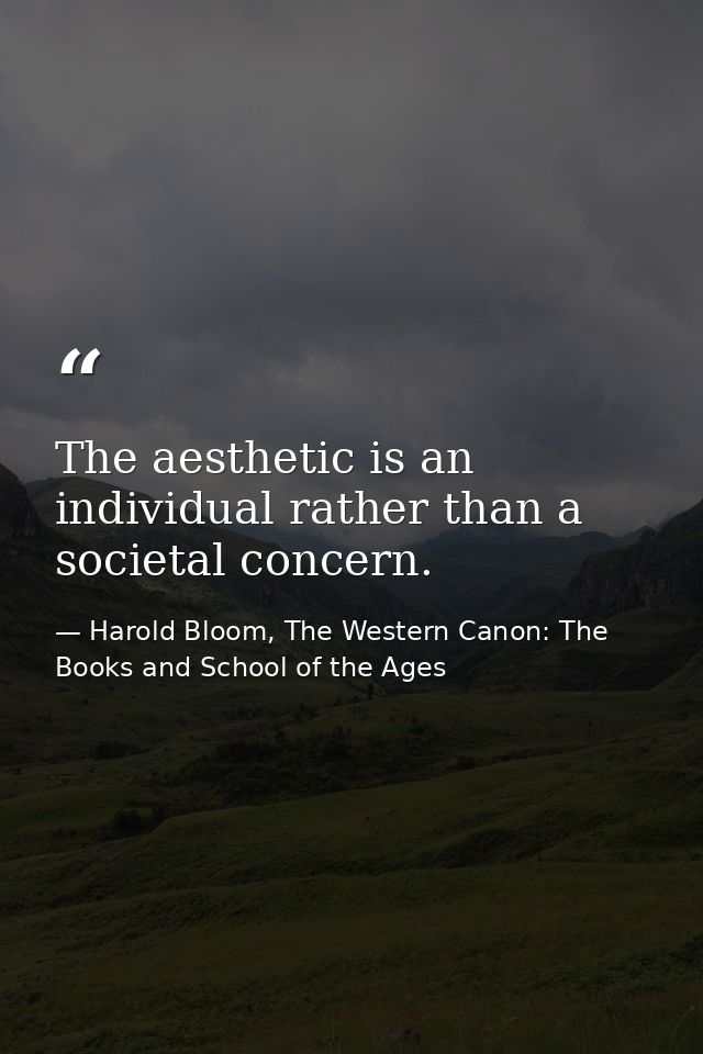 The aesthetic is an individual rather than a societal concern. — Harold Bloom, The Western Canon: The Books and School of the Ages