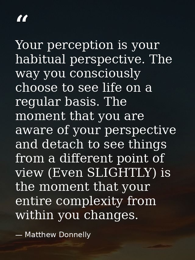 Your perception is your habitual perspective. The way you consciously choose to see life on a regular basis. The moment  — Matthew Donnelly