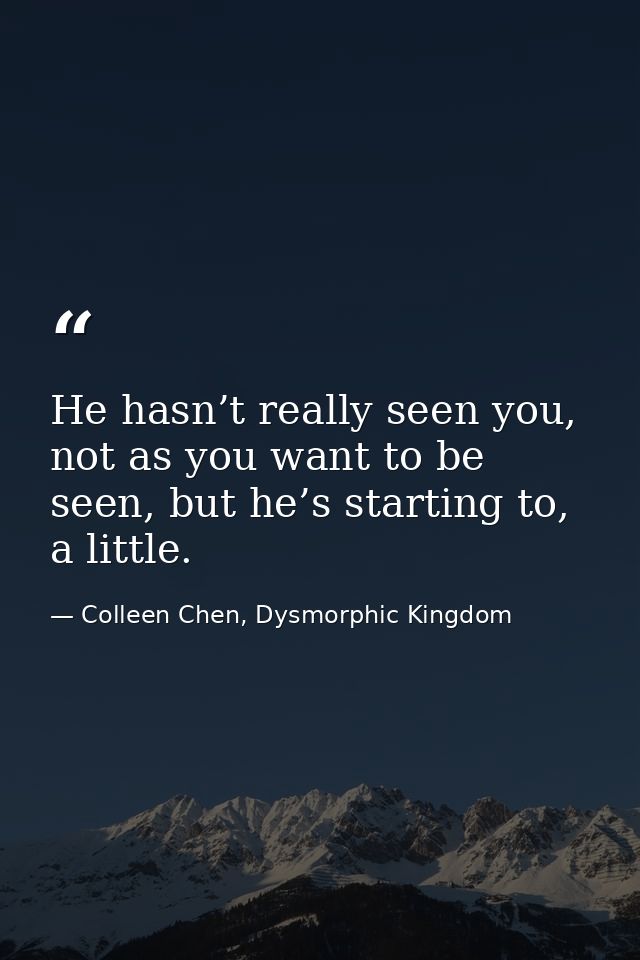 He hasn’t really seen you, not as you want to be seen, but he’s starting to, a little. — Colleen Chen, Dysmorphic Kingdom