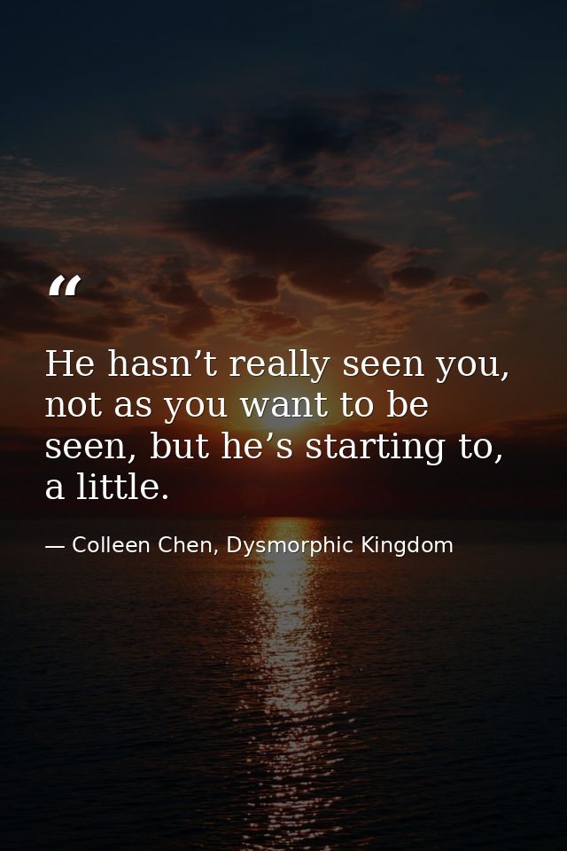 He hasn’t really seen you, not as you want to be seen, but he’s starting to, a little. — Colleen Chen, Dysmorphic Kingdom