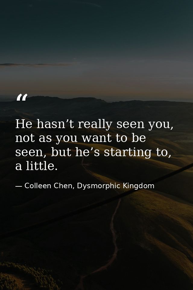 He hasn’t really seen you, not as you want to be seen, but he’s starting to, a little. — Colleen Chen, Dysmorphic Kingdom