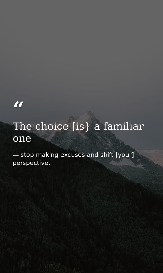 The choice [is} a familiar one — stop making excuses and shift [your] perspective.