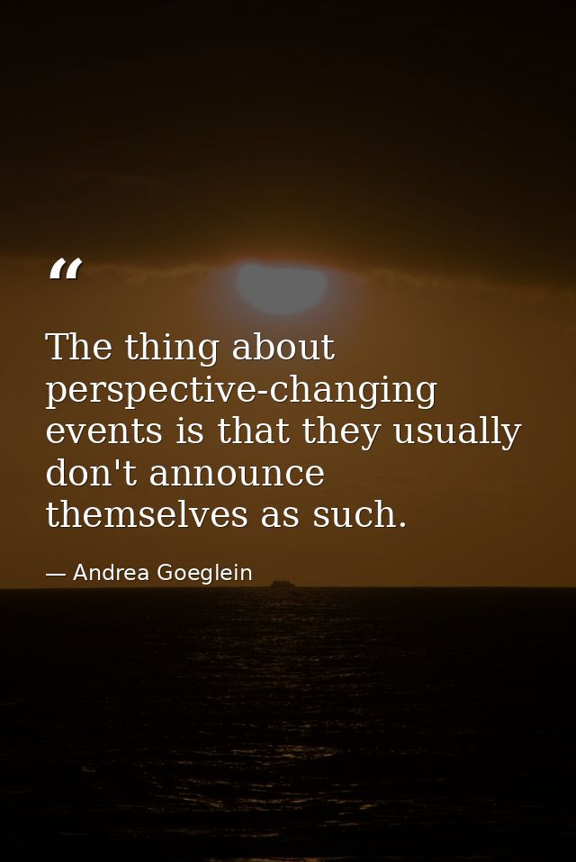 The thing about perspective-changing events is that they usually don't announce themselves as such. — Andrea Goeglein