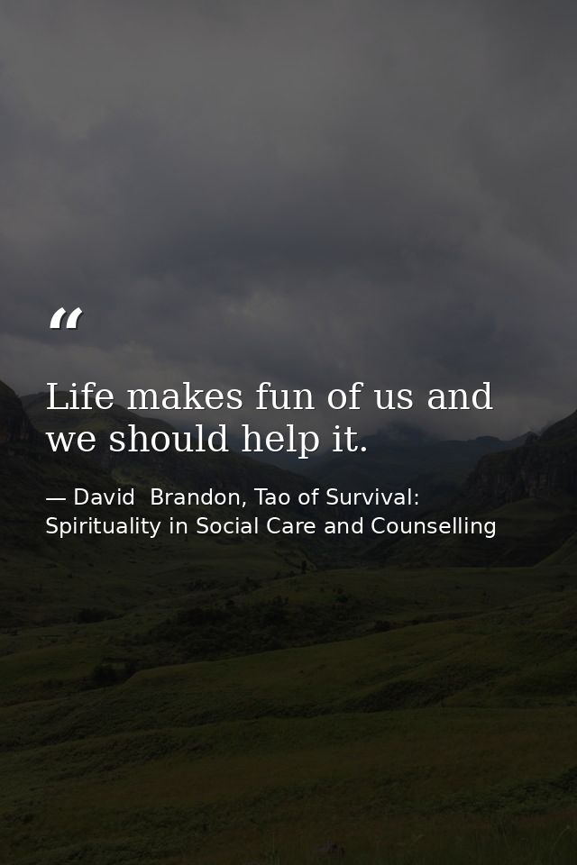 Life makes fun of us and we should help it. — David  Brandon, Tao of Survival: Spirituality in Social Care and Counselling